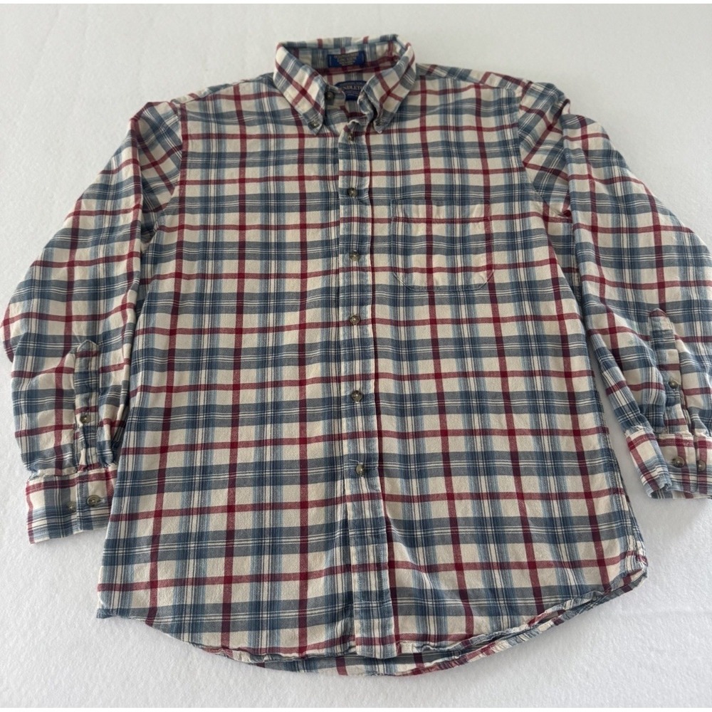 Pendleton Oceanside Shirt Mens Medium Madras Plaid Long Sleeve Blue Red